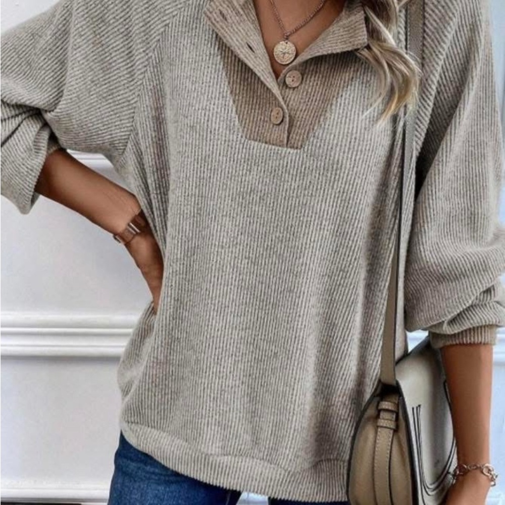 Cozy Ribbed Cowl Neck Sweater in Beige